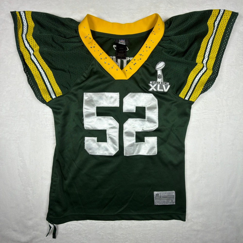 Reebok Green Bay Packers Clay Matthews 52 Super Bowl XLV Rhinestone Jersey Small